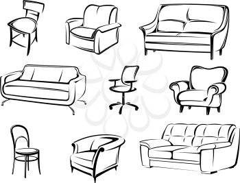 Set of vector furniture objects for interior design