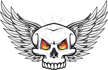 Danger skull with fire eyes and wings for tattoo or mascot emblem