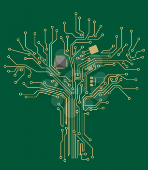 Motherboard tree on green background for technology concept design