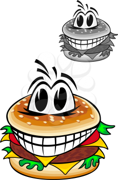 Smiling cartoon hamburger isolated on white background for fast food design