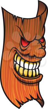 Angry wooden mask in cartoon style for halloween design