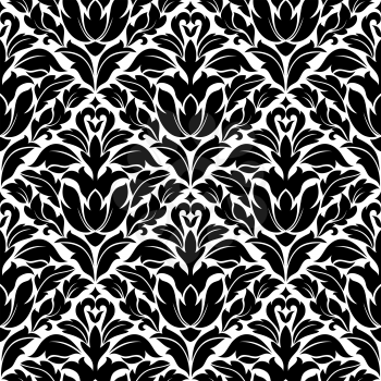 Seamless damask pattern in white and black colors for background design