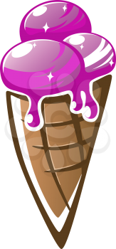 Fresh vanilla ice cream cone in cartoon style