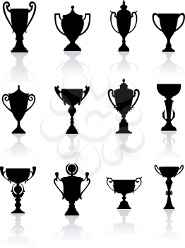 Sports trophies and awards silhouettes set for design