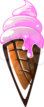 Tasty vanilla ice cream cone isolated on white background