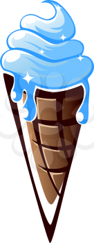 Blue ice cream in waffle cone for fast food design