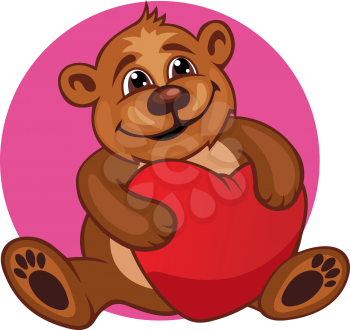 Cartoon bear toy with heart in paws for love concept design