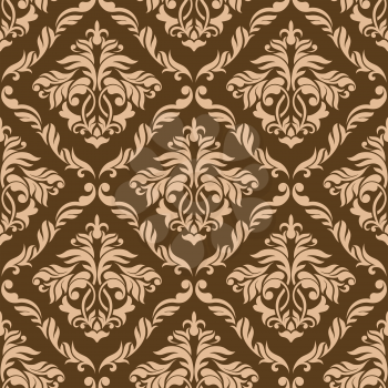 Retro brown seamless background with floral elements