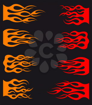 Set of orange and red tribal flames for tattoo and tracery design