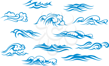 Ocean and sea waves set isolated on white background