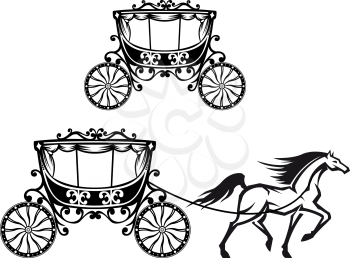 Horse with old carriage in retro style