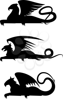 Griffin black silhouettes set for heraldry design