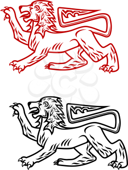 Ancient heraldic lion silhouette in two colors