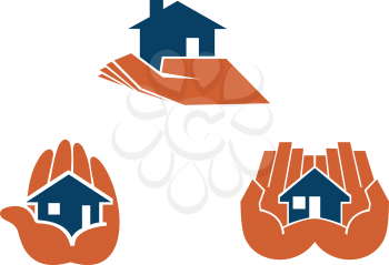 House in hands symbols and pictograms for real estate business design