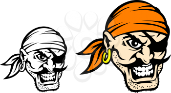 Caribbean danger pirate in cartoon style in color and monochrome versions