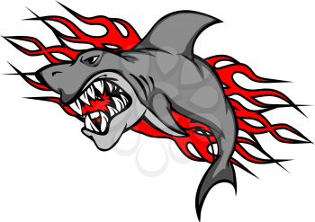 Danger shark with tribal flames for tattoo or mascot design