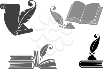 Books and quills icons for education design