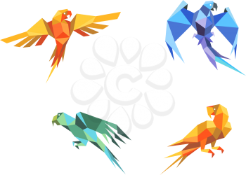 Set of parrots birds in origami paper style