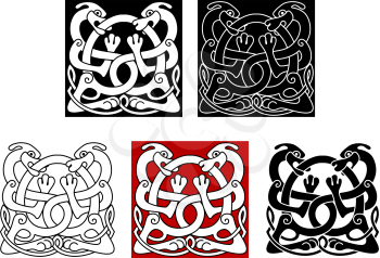 Dogs with celtic ornament for medieval or tattoo design