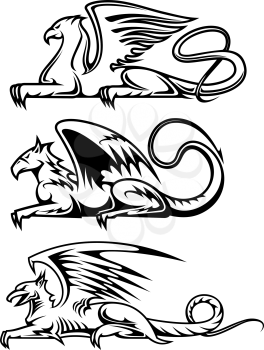 Medieval gryphons set for tattoo, mascot or heraldry design