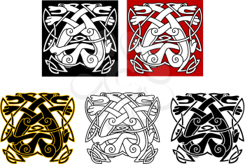 Tribal wolves in celtic style for tattoo or religious design