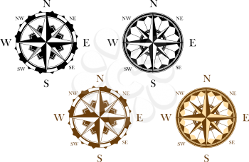 Set of antique compasses set for design isolated on white background