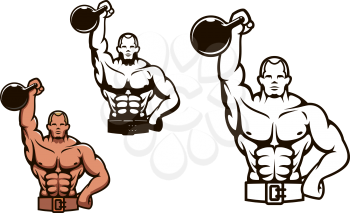 Bodybuilder man in cartoon style with dumbbell for sport or mascot design
