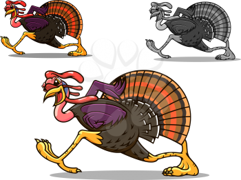 Running turkey bird in cartoon style for sport team mascot or another design