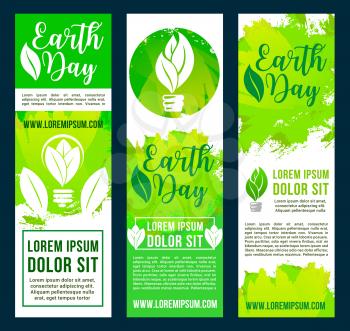 Save Earth banners with green nature and ecology conservation design. World pollution protection and recycling for environment and eco energy consumption. Conceptual symbols of leaf and light bulb