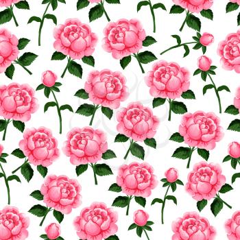 Spring time floral seamless pattern for springtime holidays. Vector design of flourish rose petals or peony bouquets and bunch of blossoms for interior decor tile or tracery