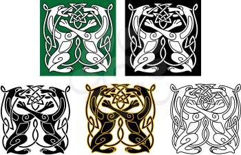 Celtic dogs and wolves with ornament elements