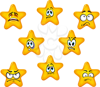 Emotional star icons with sad and negative emotions