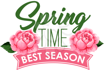 Spring time best season icon of pink roses flowers and green leaf for holiday or springtime seasonal greeting card. Vector floral design with rose flowers blossoms and flourish petals