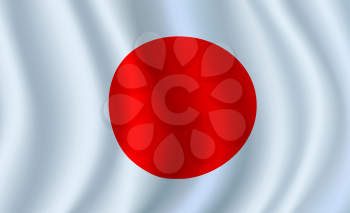 Japan flag 3D background of red sun symbol on white background. Japanese monarch country official national flag waving with curved fabric or waves vector texture