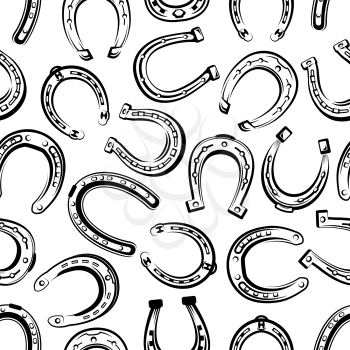 Horseshoe seamless pattern background. Old horseshoe, symbol of luck and fortune, forged horse equipment for equestrian sport themes or success concept design