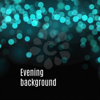 Bokeh light background. Glowing shine of blue and green blurred light, magic evening background for Christmas night festive poster and New Year greeting card design