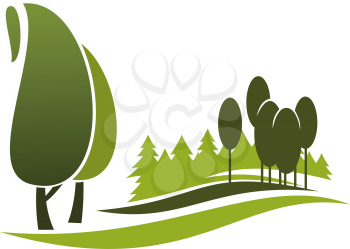 Green tree alley symbol of eco park, city garden and forest. Nature landscape of green tree and plant isolated icon for nature, ecology and outdoor recreation themes design