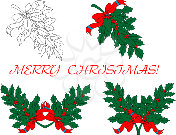 Holly branches with red berries for Christmas holiday design