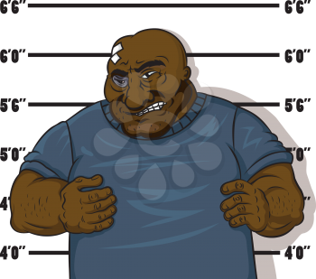 Afro-american prisoner in cartoon style after arrest