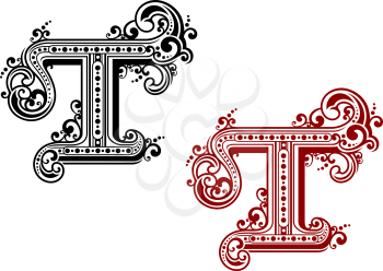 Capital letter T in retro style for design