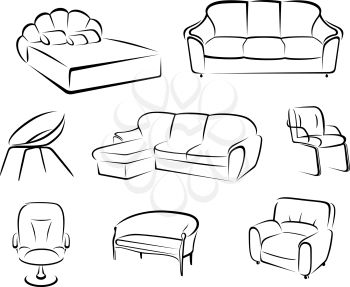 Furniture set isolated on white background for house interior design