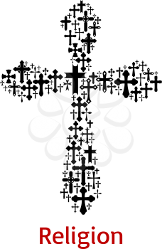 Christian cross or crucifix symbol combined of crucifixion icon for religious sign or Easter Day design template. Vector Orthodox, Catholic or Evangelic church religion isolated cross crucifix