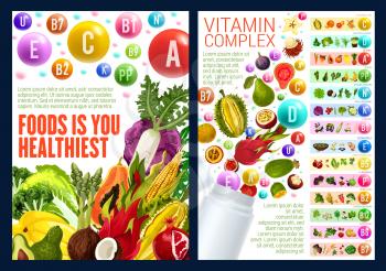 Vitamin E, C and D complex, vector. Additives to food based on fruits and vegetables. Organic veggies and cereal, nut, berry and herb, for dietetics medicine and proper nutrition