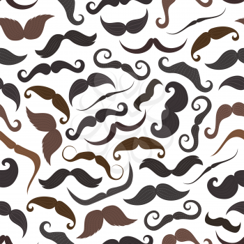 Mustaches pattern background for man holiday greeting card design. Vector seamless hipster or lumberjack mustaches styles, barbershop or barber fashion