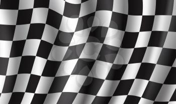 Racing flag 3d illustration background. Race sport and rally competition checkered pattern of black and white squares for success, winner and speed car themes design