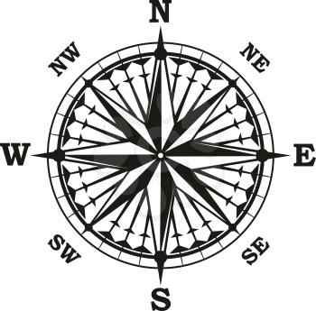 Nautical navigation compass or seafarer Rose of Winds. Vector marine and sailing cartography navigator sextant with direction arrows to North, South, East and West