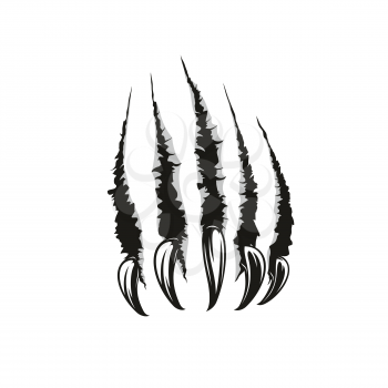 Claw scratches or wild animal paw torn marks. Vector sharp nails slashes or scars with laceration and torn shreds. Dangerous monster or beast attack theme, also tattoo design template