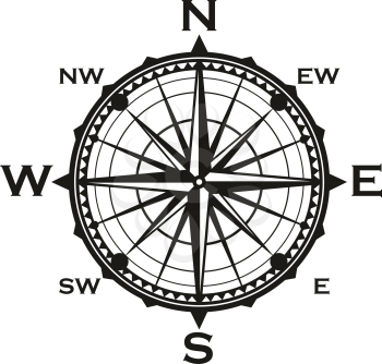 Nautical navigation compass or Rose of Winds navigator with direction arrows. Vector marine sailing cartography symbols with pointers to East, West or North and South