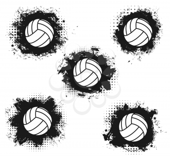 Volleyball sport match tournament halftone balls Vector volleyball championship or sport league cup competition and victory cup or summer camp team posters or banners