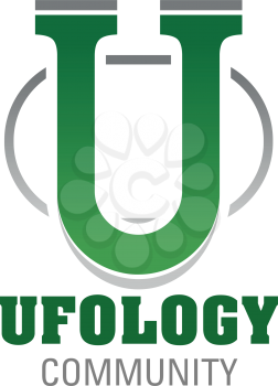 Letter U icon for ufology community or astronomy and UFO research study and education center. Vector alien line symbol of in letter U for cosmic space exploration institute design